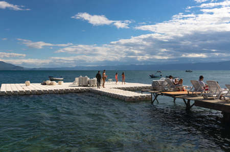Ohrid, Macedonia - 03 July 2017: Ohrid Lake and the beachesのeditorial素材