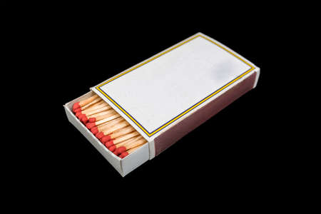 matches and matchbox collection isolated on black background