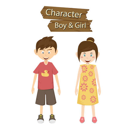 Boy and Girl character vector illustration.のイラスト素材