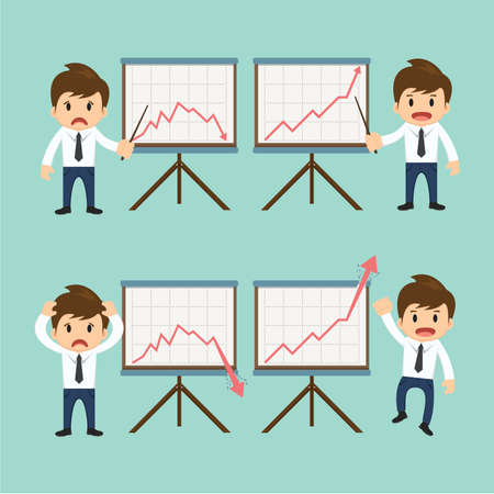 Businessman present growing and present descending vector illustration.のイラスト素材