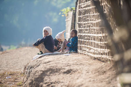 Mrauk-U, MYANMAR - DEC 15, 2014: Group of child Living on December 15, 2014 in Mrauk-U, Myanmar.のeditorial素材