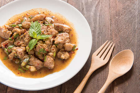 Thai Spicy Grilled Pork, Moo Nam Tok.の写真素材