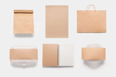 Food branding mockup set isolated on white background.の写真素材