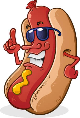 Hot Dog Cartoon Character Wearing Sunglassesのイラスト素材