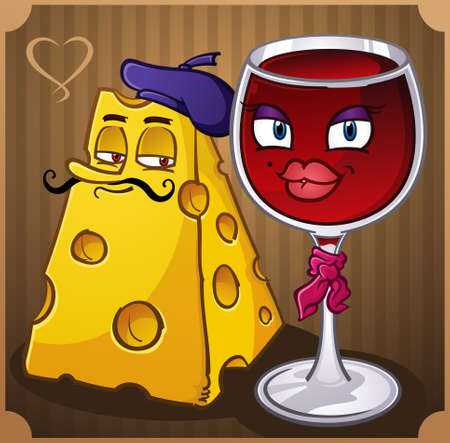 Wine and Cheese Cartoon Charactersのイラスト素材