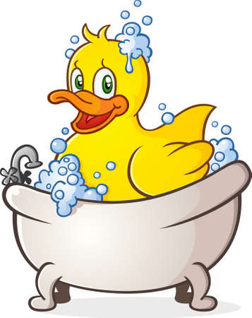 Rubber Duck Bubble Bath Cartoon Character in the Tubのイラスト素材