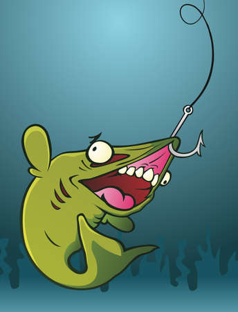 Fish on a Hook Cartoon Characterのイラスト素材