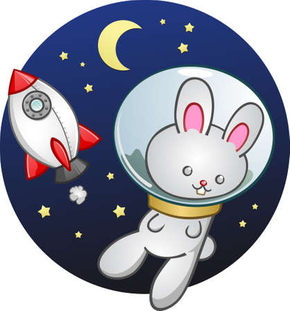 Rocket Ship Bunny Rabbit Cartoon Characterのイラスト素材