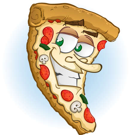 Smiling Slice of Pizza Cartoon Characterのイラスト素材