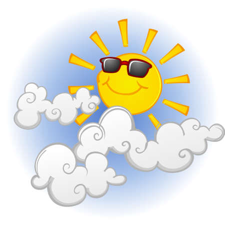 Cool Sun Cartoon Character in the Cloudsのイラスト素材