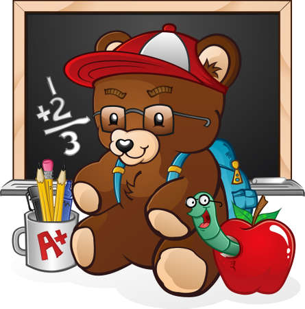 School Student Teddy Bear Cartoon Characterのイラスト素材