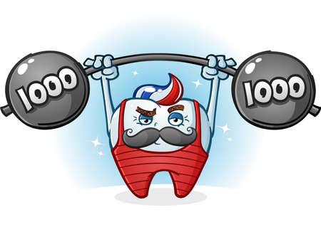 Tooth Retro Body Builder Cartoon Character with Mustacheのイラスト素材