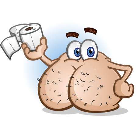 Hairy butt holding toilet paper. Cartoon character vector illustration.のイラスト素材