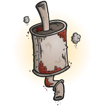 A stylized clipart drawing of an old rusted car mufflerのイラスト素材