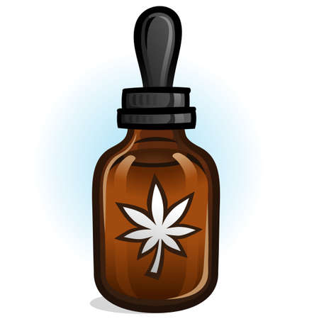 A small amber colored bottle of cbd cannabis oil with a rubber dropper vector illustrationのイラスト素材