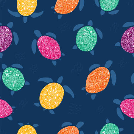 Pattern with colorful doodle turtlesのイラスト素材