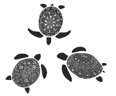 Hand drawn bicolor doodle turtlesのイラスト素材