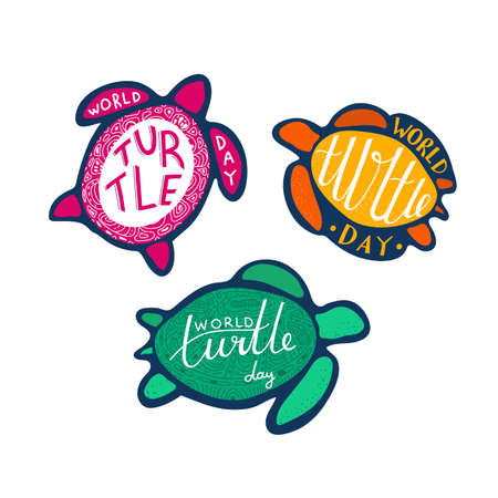 World turtle day set with letteringのイラスト素材