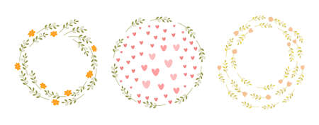 Cute template set with floral round framesのイラスト素材