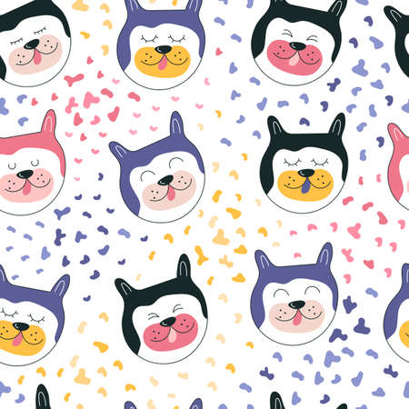 dogs faces outline patternのイラスト素材