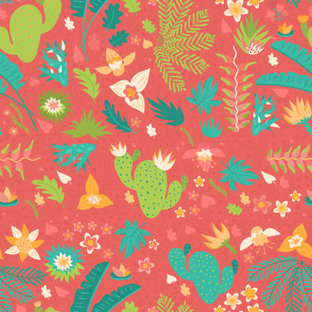 botanical seamless pattern on pinkのイラスト素材