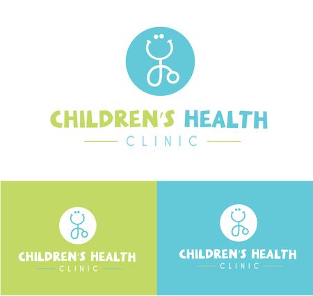 Blue Green Modern Fun Smiling Stethoscope For Pediatrician Children's Clinic Symbol Iconのイラスト素材