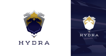 Gold and Purple Silhouette Of Hydra Dragon Shieldのイラスト素材