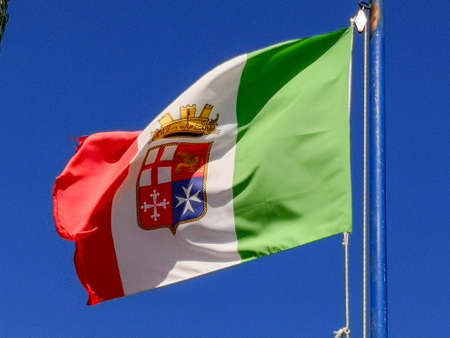 Flag of Italy with the emblem of the maritime republicsの写真素材