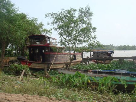 Boat in the Mekong delta, Vietnamの写真素材