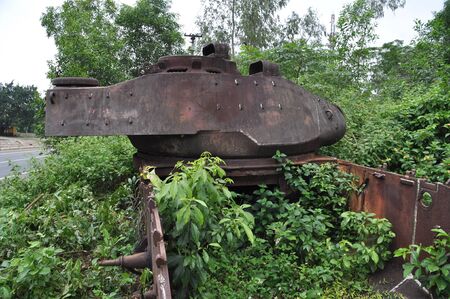 Wreck of an American tank near the former Khe Sanh Combat Base, Vietnamの写真素材