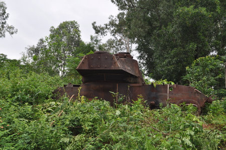 Wreckage of an American tank near the former Khe Sanh Combat Base, Vietnam.の写真素材