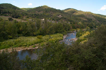 View on the river Eyrieux, France.の写真素材