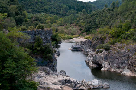 View on the river Eyrieux, France.の写真素材