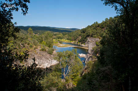 View on the river Eyrieux, France.の写真素材