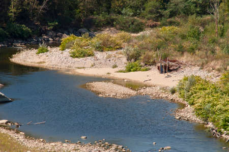 View on the river Eyrieux, France.の写真素材