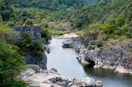 View on the river Eyrieux, France.の写真素材