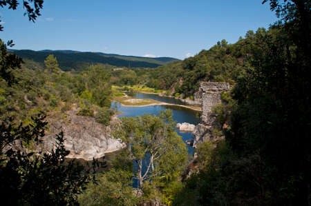 View on the river Eyrieux, France.の写真素材