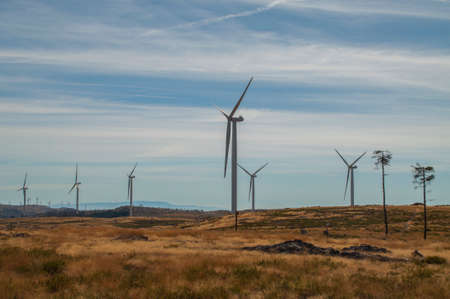 Windmills in the mountains near Arouca, Portugal.の写真素材