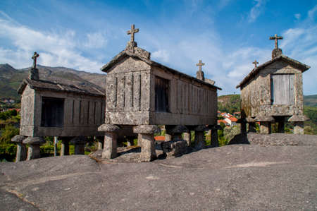Old typical granite granary near Soajo, in the north of Portugal.の写真素材
