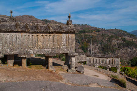 Old typical granite granary near Soajo, in the north of Portugal.の写真素材