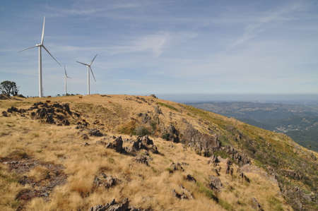 Windmills in the mountains near Arouca, Portugal.の写真素材