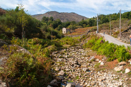 Dry river in the mountains in the north of Portugal.の写真素材