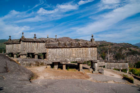 Old typical granite granary near Soajo, in the north of Portugal.の写真素材