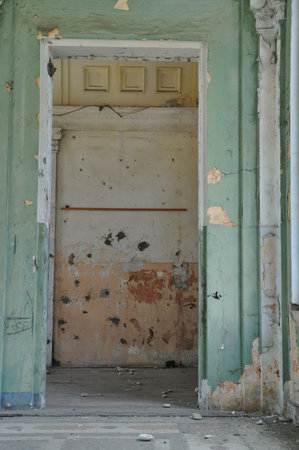 Abandoned booth of the Republican Stadium in Sukhumi, Abkhazia.の写真素材