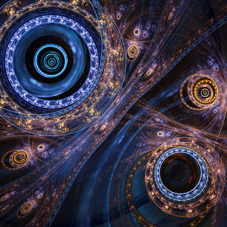 Fantasy steampunk design, blue and gold clockwork machineの写真素材