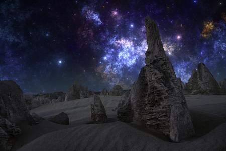 Night on the alien planet, scifi illustration