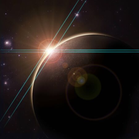 Deep space alien planet with rising sun