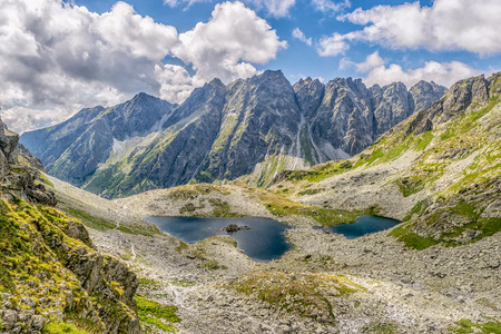 Mountain lakes under the Rysy mountain in High Tatras ( Vysoke Tatry) Slovakia.の写真素材
