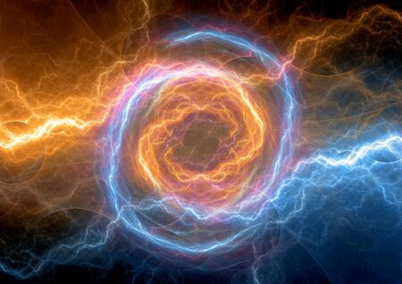 Fire and ice lightning, power and energy backgroundの写真素材