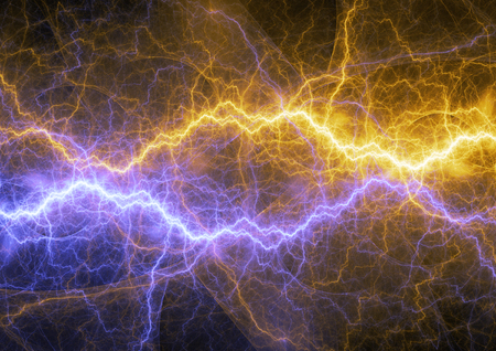 Hot yellow and cold blue plasma, electrical power backgroundの写真素材